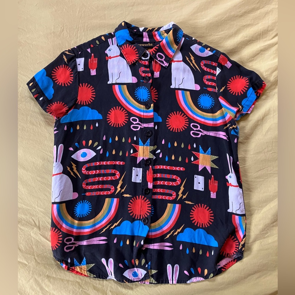 NOOWORKS Joyce Button Down Sz Medium Lisa Congdon Print